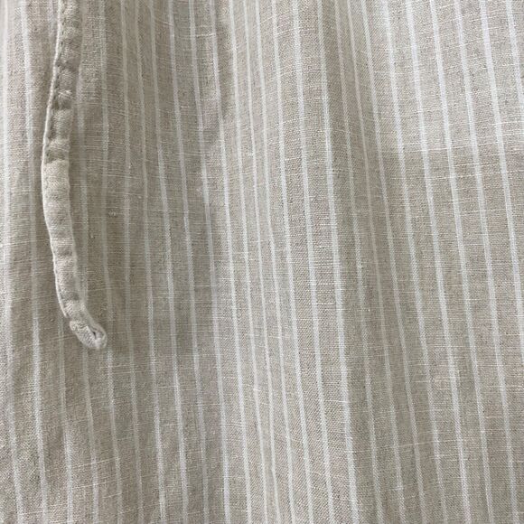 LL Bean Pants Women's  18W 100% Linen Pull On Drawstring Striped wide leg beige - Picture 2 of 15